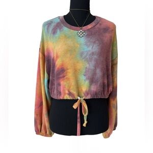 AUDREY ~ Multicolor Long Sleeve Pullover Tie-Dye Sweatshirt w/Drawstring Waist